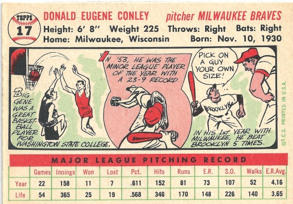 Sold at Auction: 1954 Gene Conley Milwaukee Braves professional