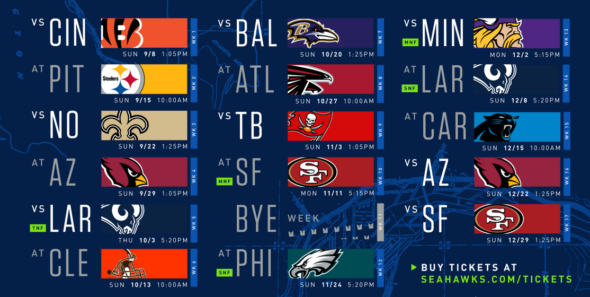 Seahawks get four prime-time games, open Sept. 13 at Atlanta as